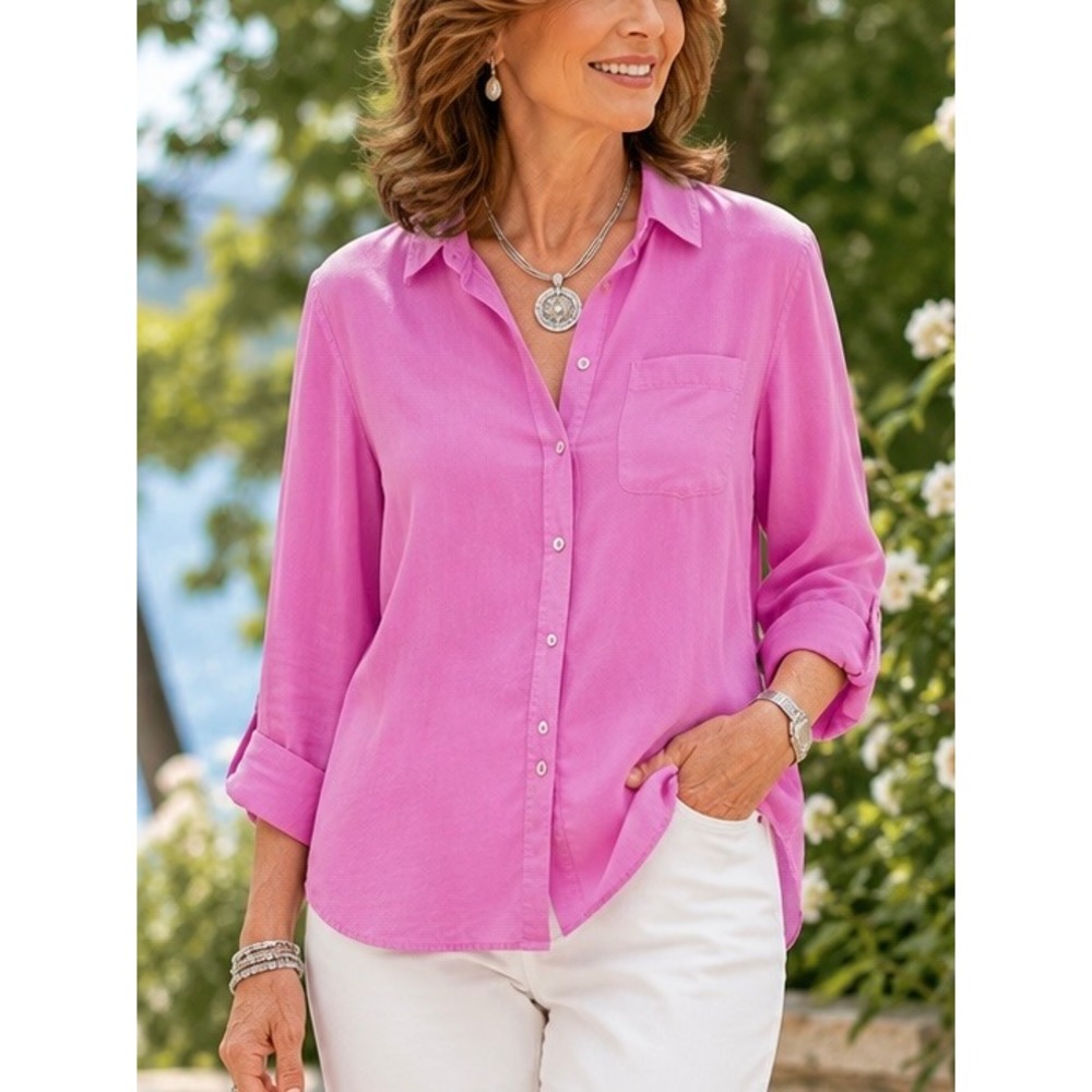 Chico's Womens Button Down Shirt Purple Small Classic Office Work